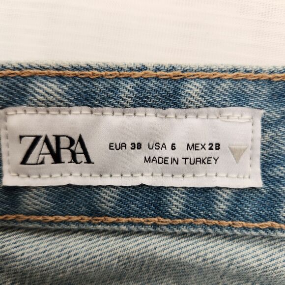 Zara Jeans Women's 6 Blue Light Wash Straight Leg Retro Grunge Classic Boho Chic - Picture 7 of 15